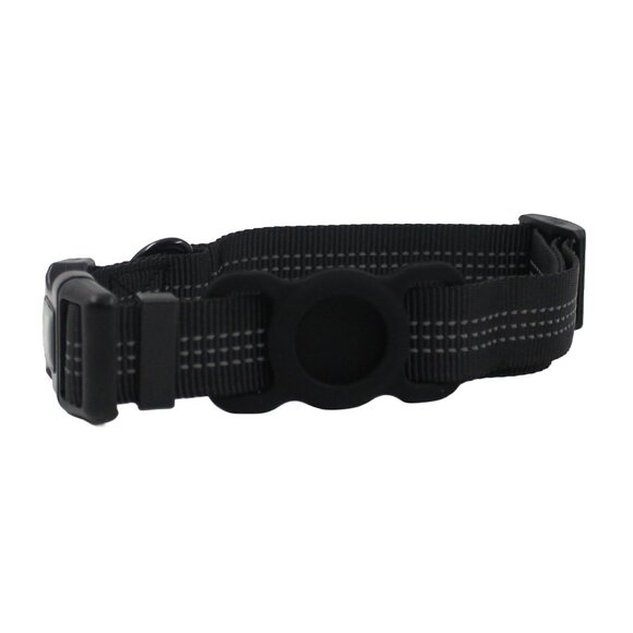 Large Black Adjustable Dog Collar with Apple AirTag Holder - Picture 1 of 3